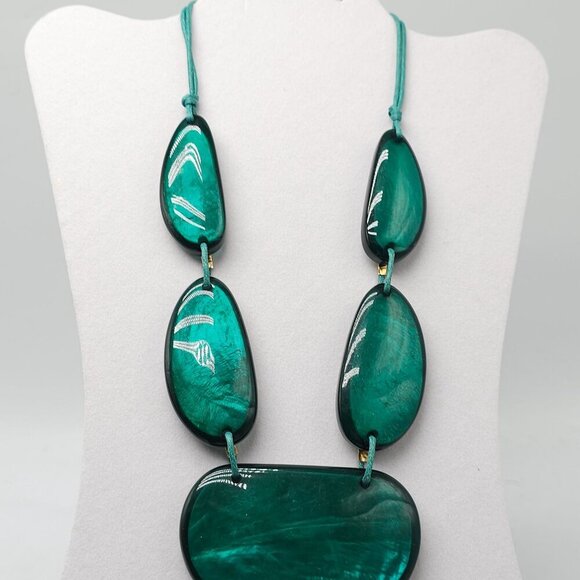 Handcrafted Green Resin Necklace With Adjustable Cord & Gold-Tone Accents - Picture 3 of 6